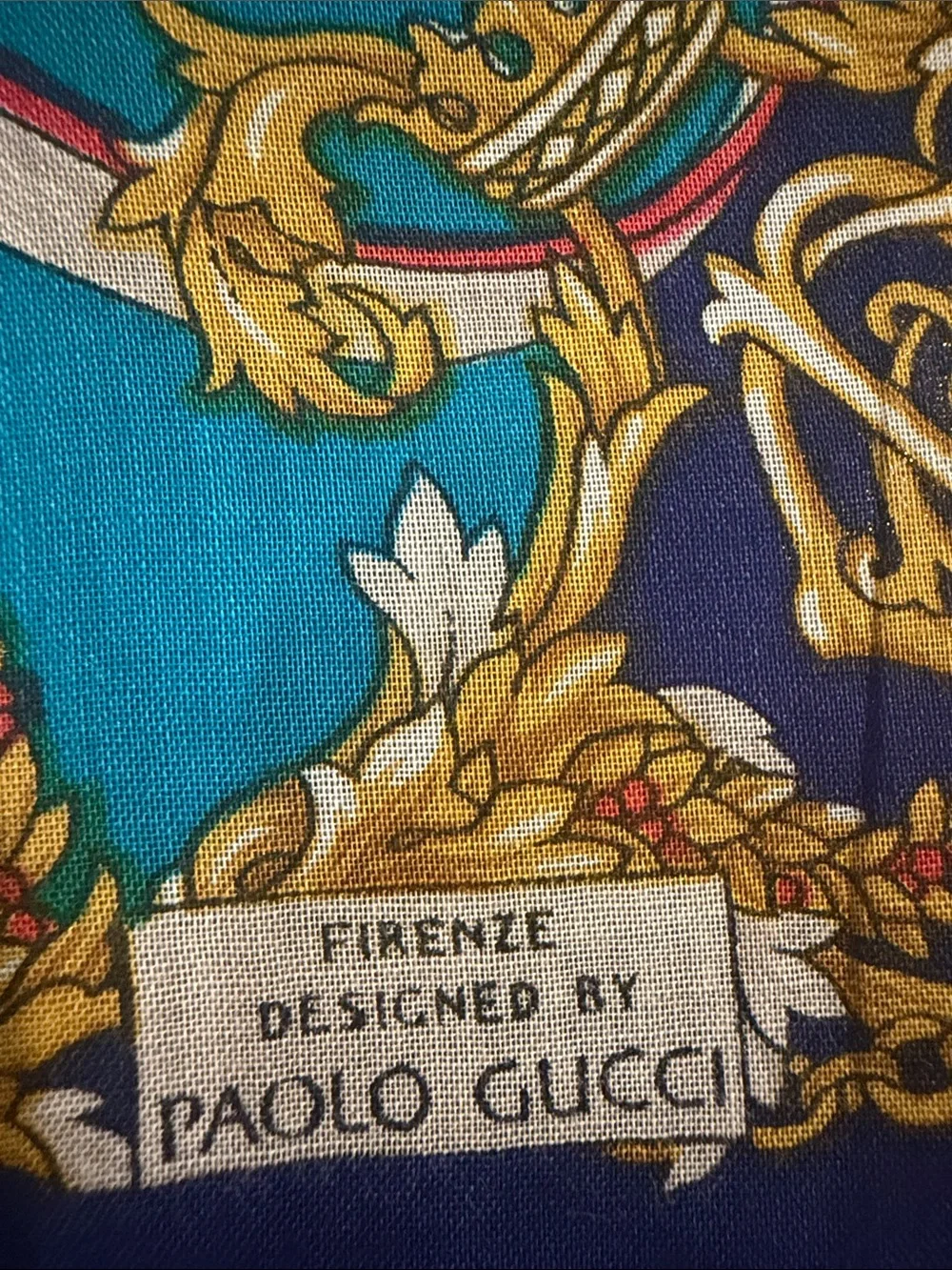 Gucci Teal and Navy Baroque Chain-Print Silk Scarf